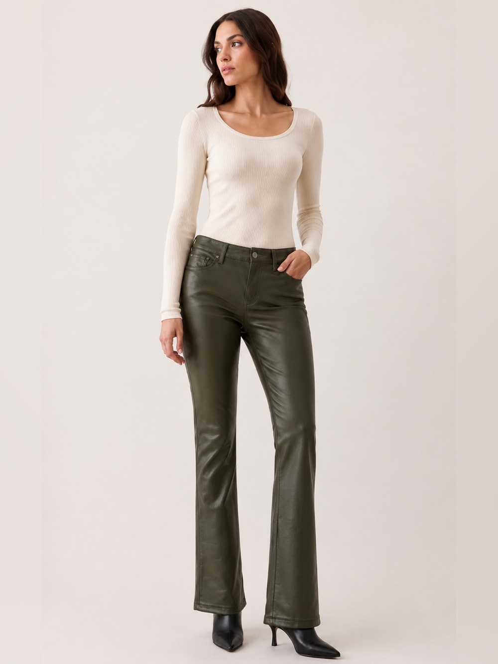 NWT Banana Republic Vegan Leather Olive Green Boot Cut Pants